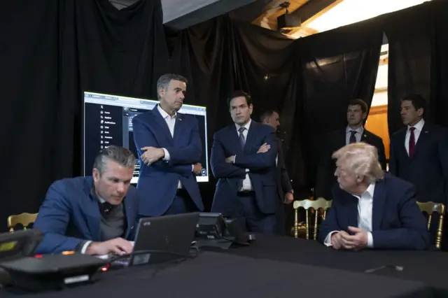Hegseth, Ratcliffe, Rubio y Trump.