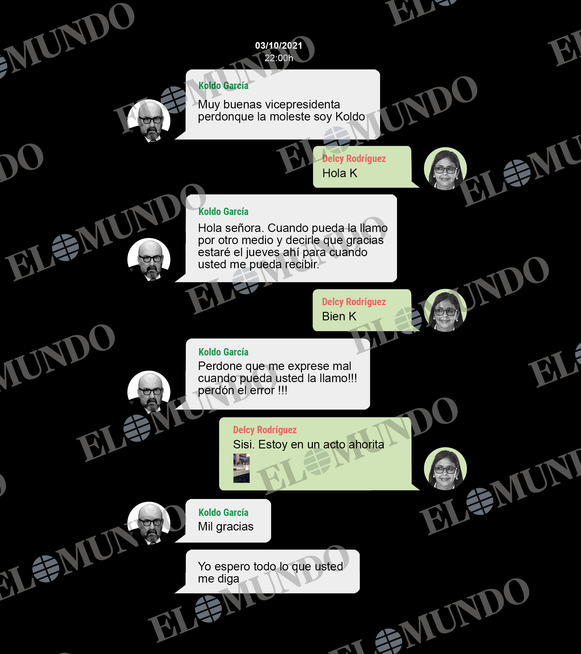 Extracto de la conversación entre Koldo García y Delcy Rodríguez a principios de octubre de 2021