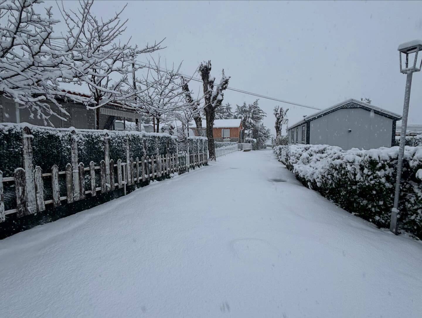 Foto: Un camping del interior de Madrid despierta cubierto de nieve tras una noche de frío intenso en la sierra oeste. (Extraída de Facebook)