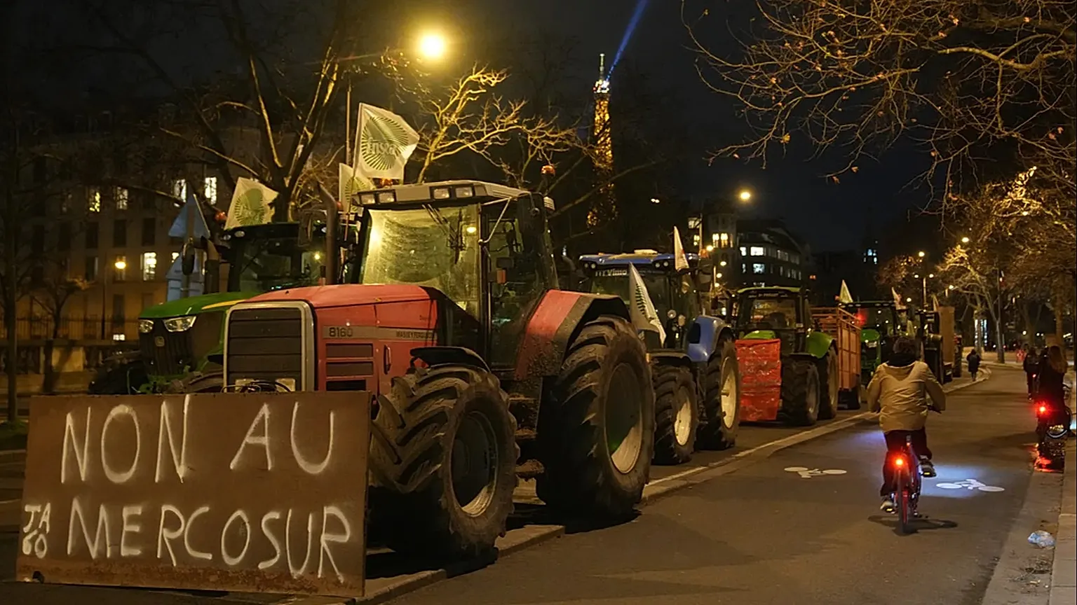 Farmers park their tractors near the French Assembly as they protest the Mercosur EU trade deal with South America, which they fear threatens their livelihoods.