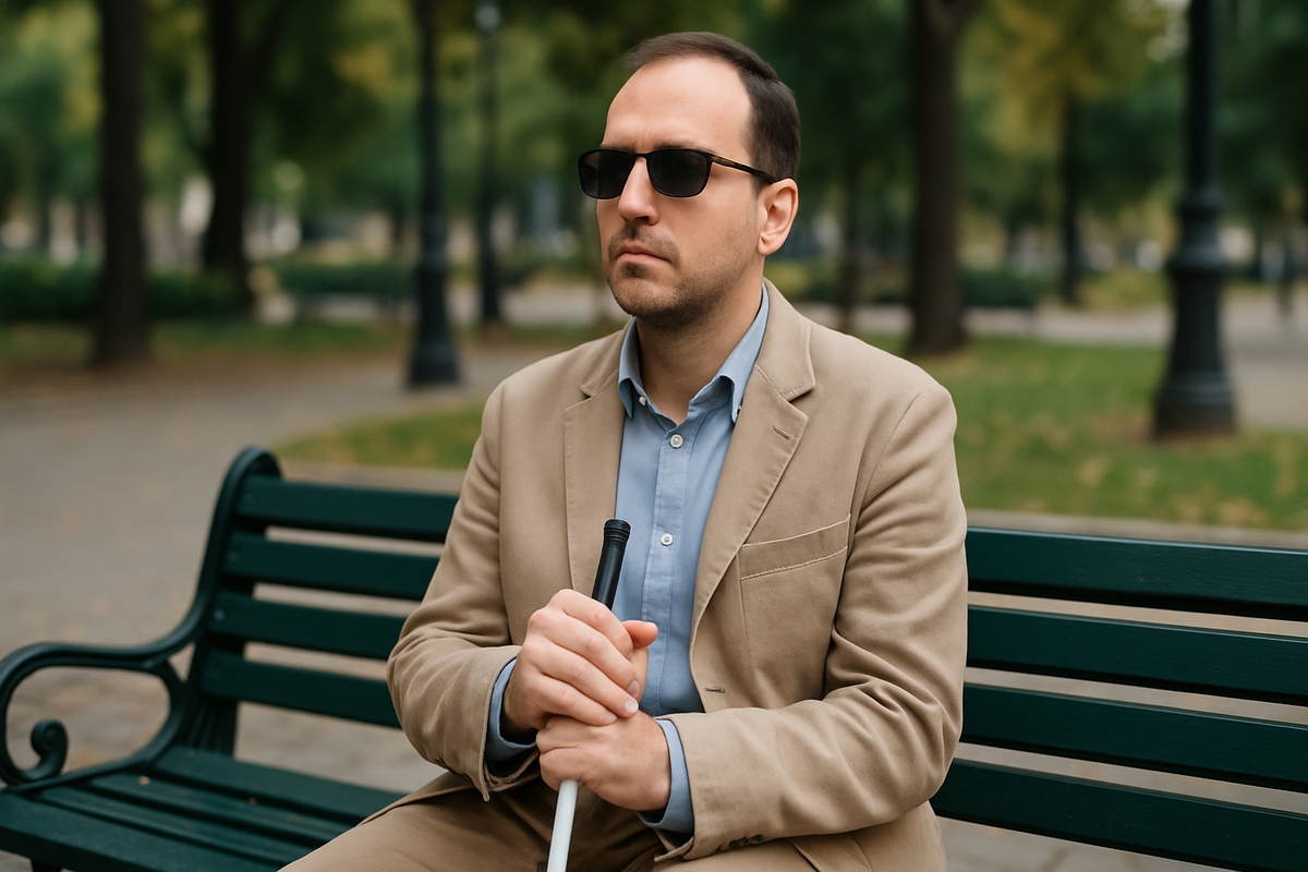 Un hombre con discapacidad visual.