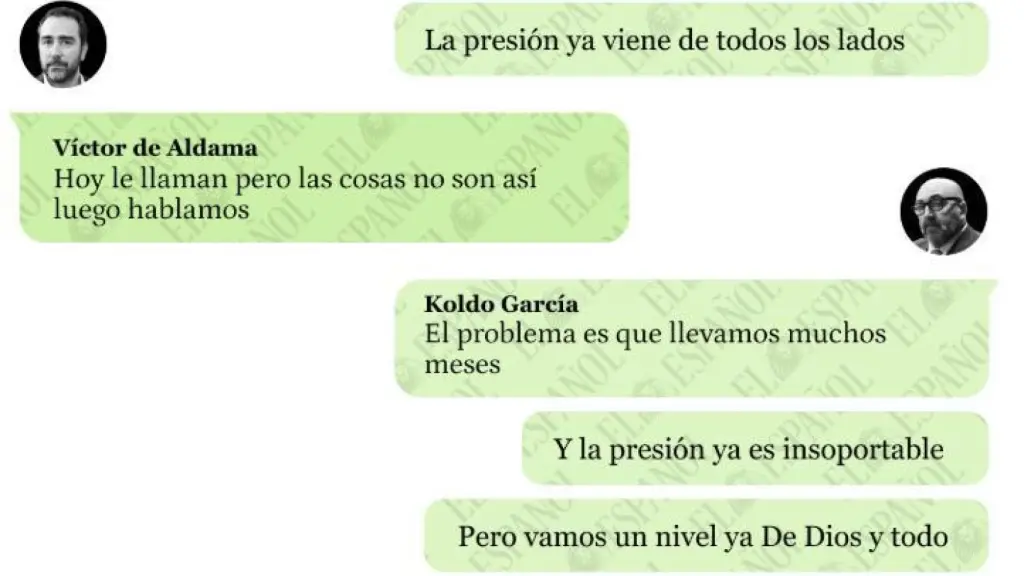 Los mensajes de WhatsApp entre Koldo García y Víctor de Aldama publicados por EL ESPAÑOL el pasado martes.