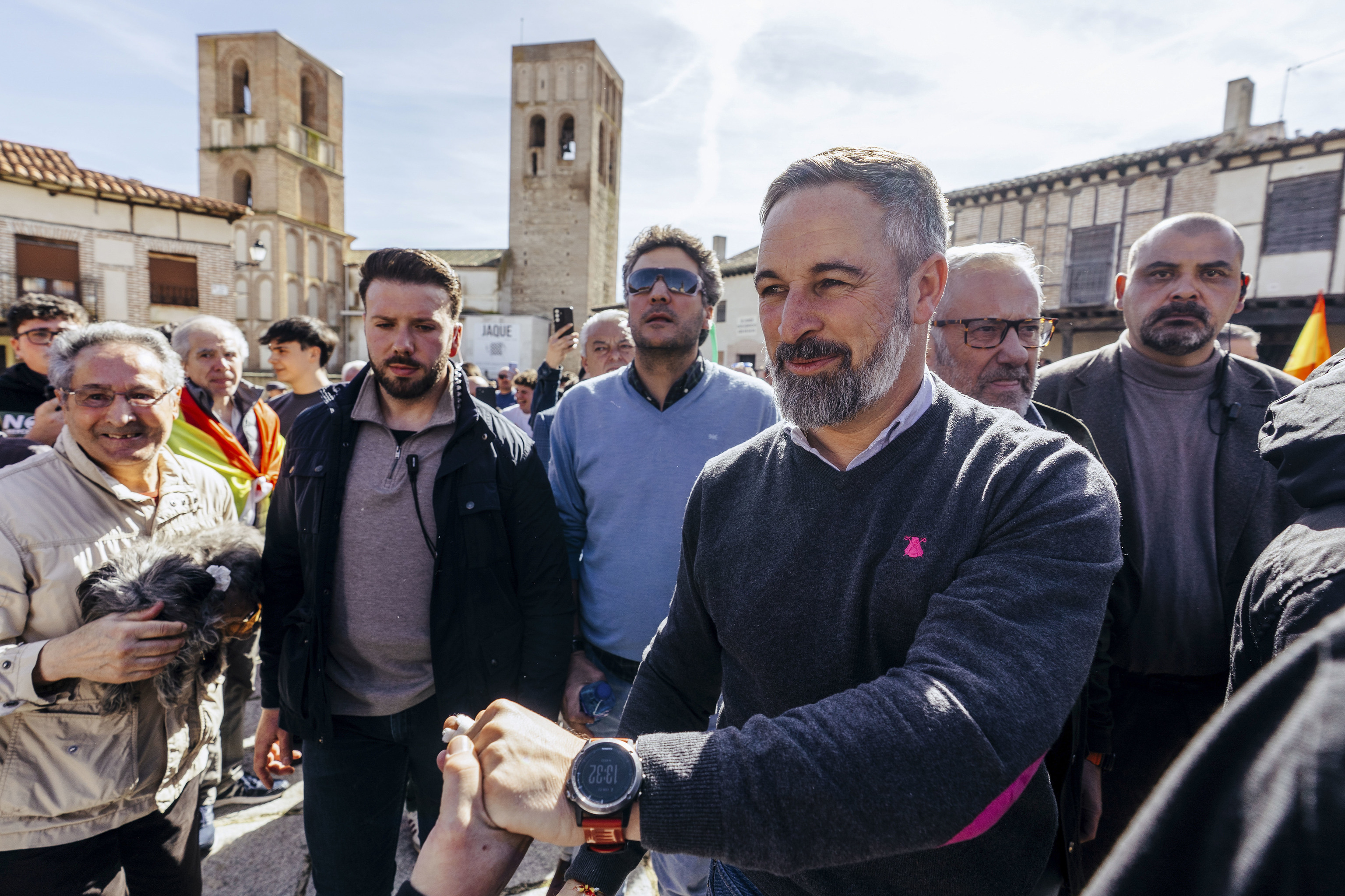 El presidente de Vox, Santiago Abascal, este lunes en Arévalo (Ávila)