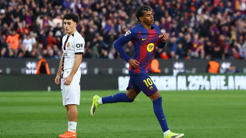 Lamine Yamal celebra el gol marcado ante el Mallorca.