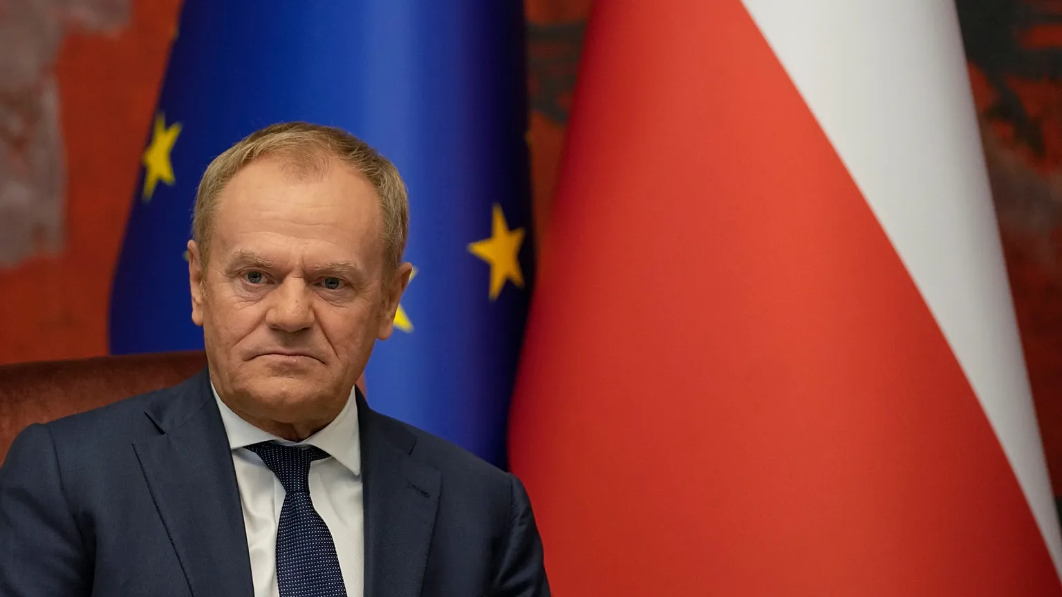 Polish Prime Minister Donald Tusk observes at the Palace of Serbia in Belgrade, Serbia, Thursday, 24 October 2024.