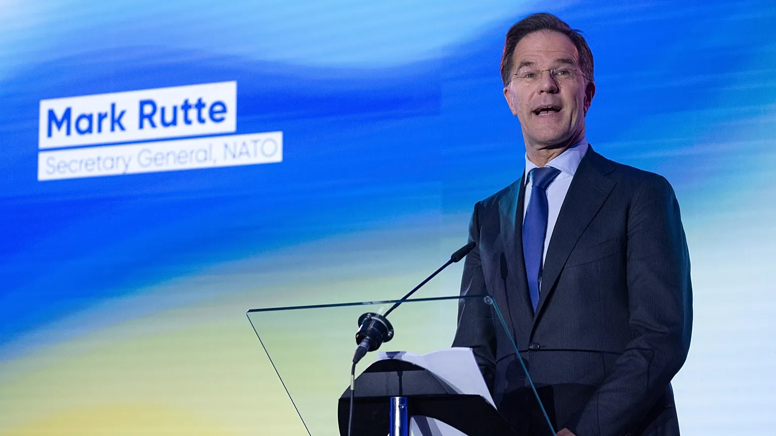 NATO Secretary General Mark Rutte addresses the audience during the Global Europe Forum at the European Parliament in Brussels, Belgium, 13 Jan 2026. 