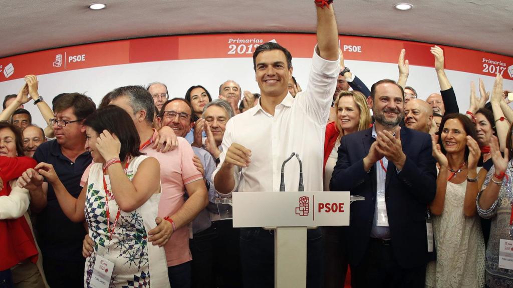 Pedro Sánchez, tras ganar las primarias antes del 39º Congreso Federal del PSOE