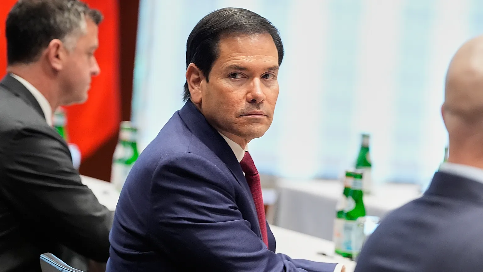 Secretary of State Marco Rubio looks on during a meeting with China's Foreign Minister Wang Yi in Munich, Germany, Friday, Feb. 13, 2026.