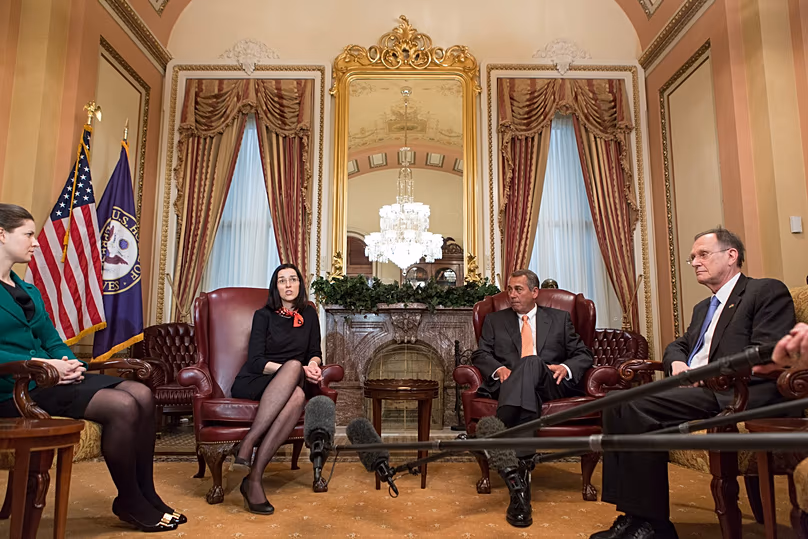 In this image from 2014, Anita Orbán visits the US House of Representatives as a diplomat of Viktor Orban's government.