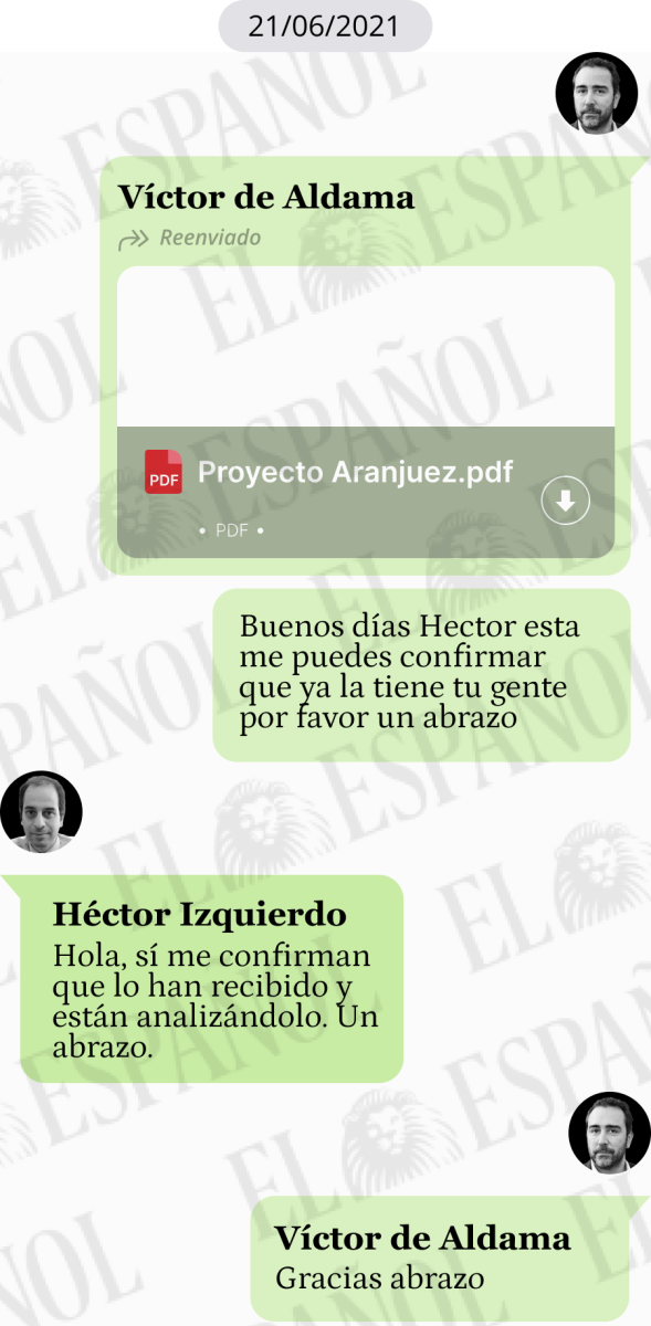 Conversación de Víctor de Aldama y Héctor Izquierdo en junio de 2021