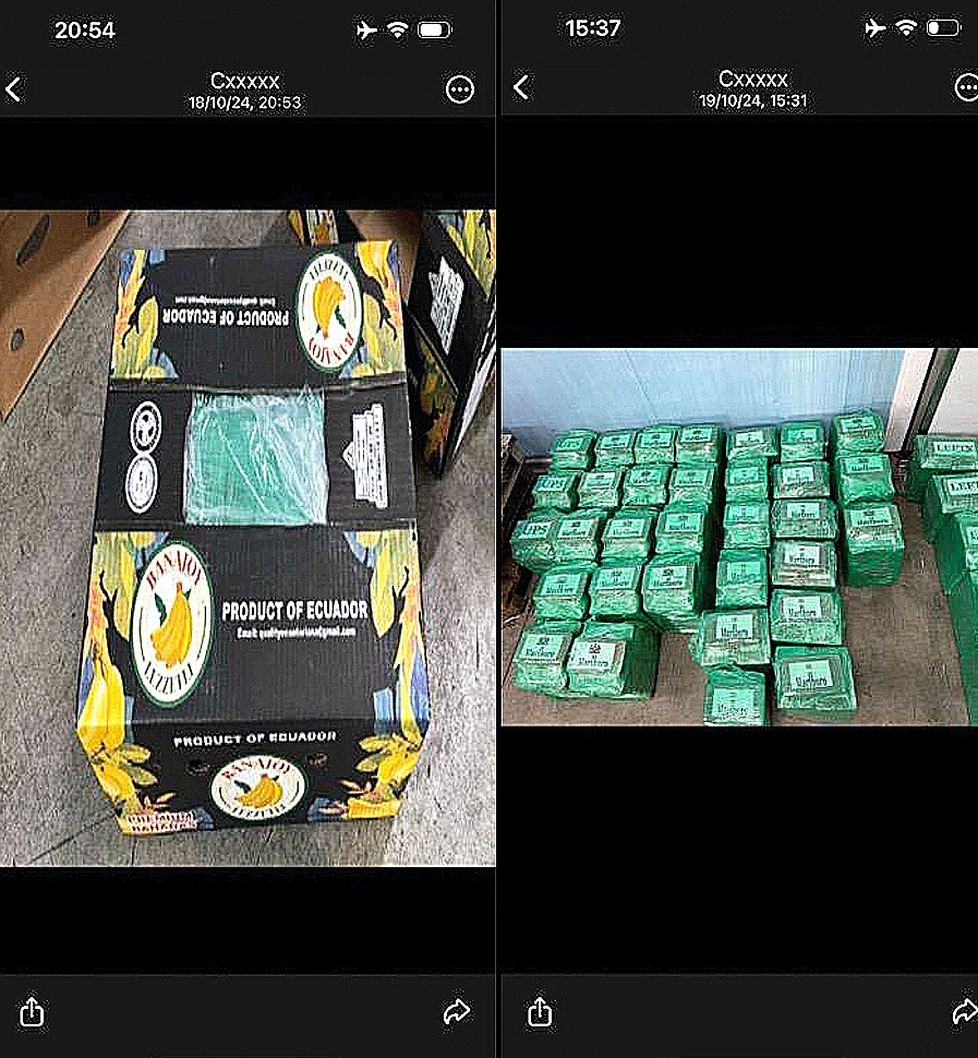 Alijos de cocaína escondidos en fruta en imágenes extraídas por la Policía en móviles de la banda del ex jefe de la UDEF Óscar Sánchez Gil y de su presunto socio en el delito Ignacio Torán.