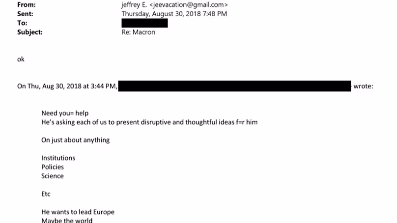 A redacted user says Macron "wants to lead Europe, maybe the world."