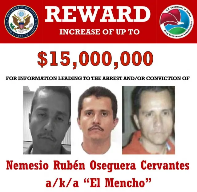 Un anuncio de recompensa por información para la captura de Nemesio Oseguera