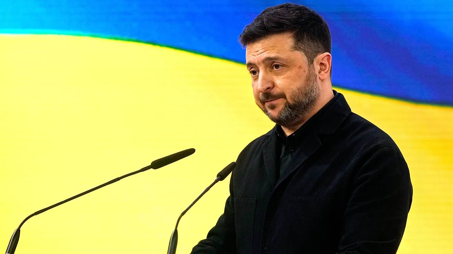 Ukraine's President Volodymyr Zelenskyy addresses the audience during a session at the Munich Security Conference in Munich, Germany, 14 Feb, 2026.