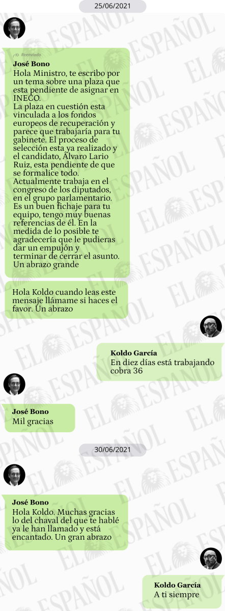 Conversación de Jose Bono con Koldo García en 2021