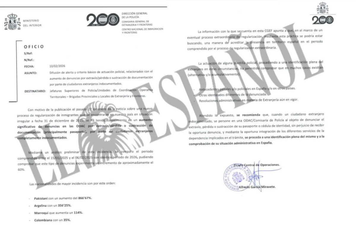 El oficio emitido este martes 10 de febrero.