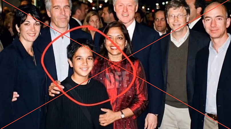 Fake image of Mamdani as a child with Epstein.