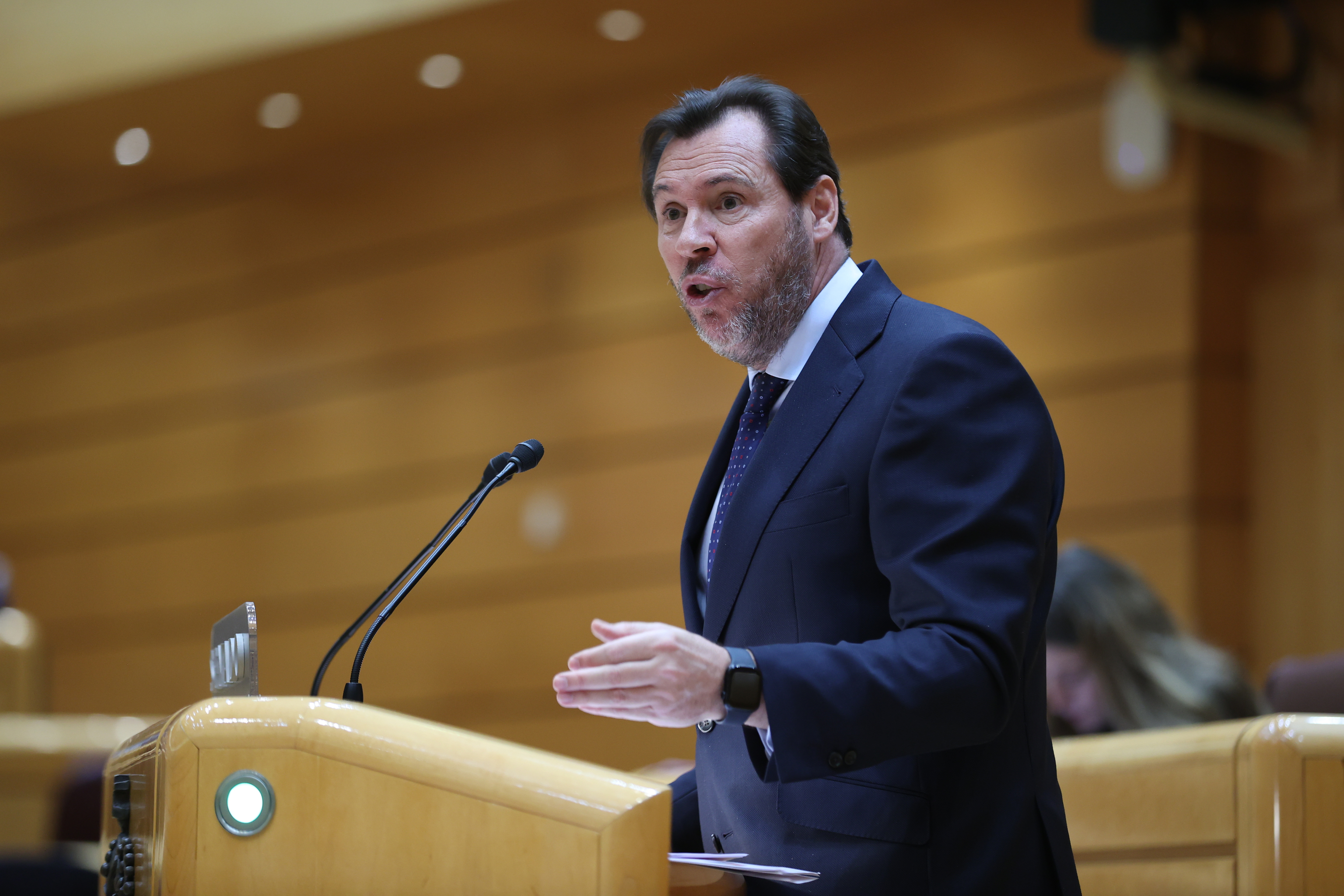 El ministro de Transportes, Óscar Puente, el pasado jueves, en el Senado.