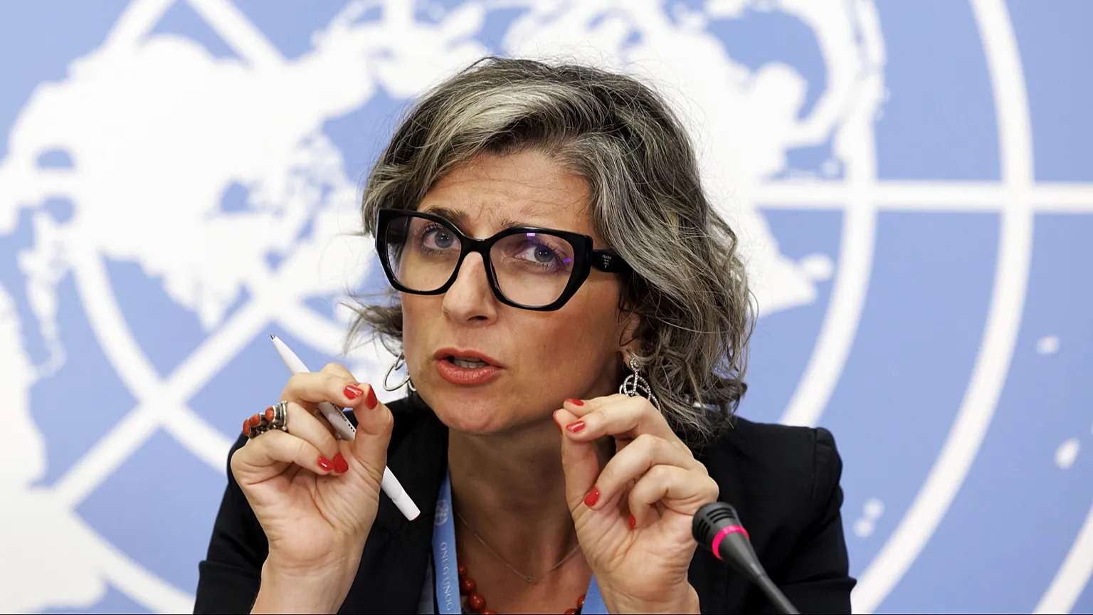 Francesca Albanese, Special Rapporteur on the situation of human rights in the Palestinian territories . (Salvatore Di Nolfi/Keystone via AP)
