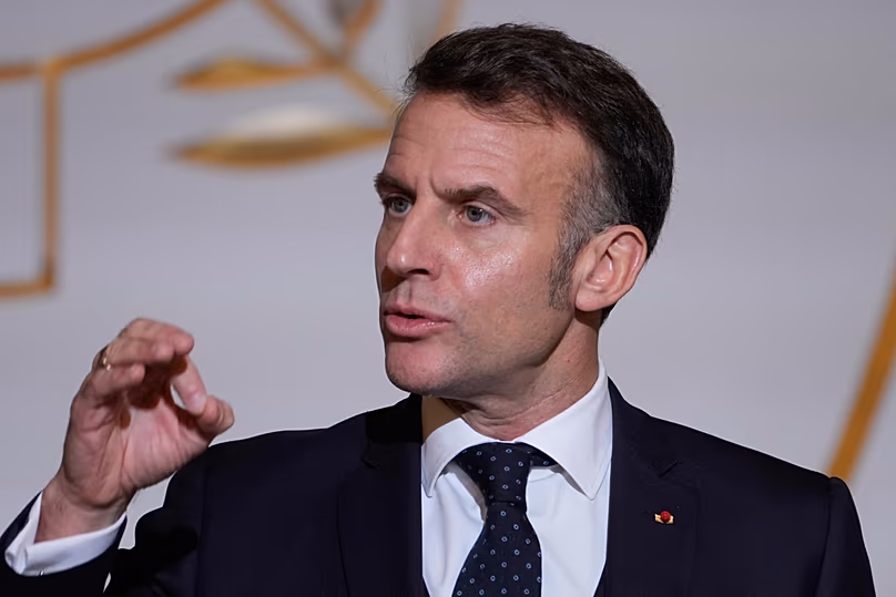 French President Emmanuel Macron delivers a speech to French ambassadors Thursday, Jan. 8, 2026 at the Elysee Palace in Paris.