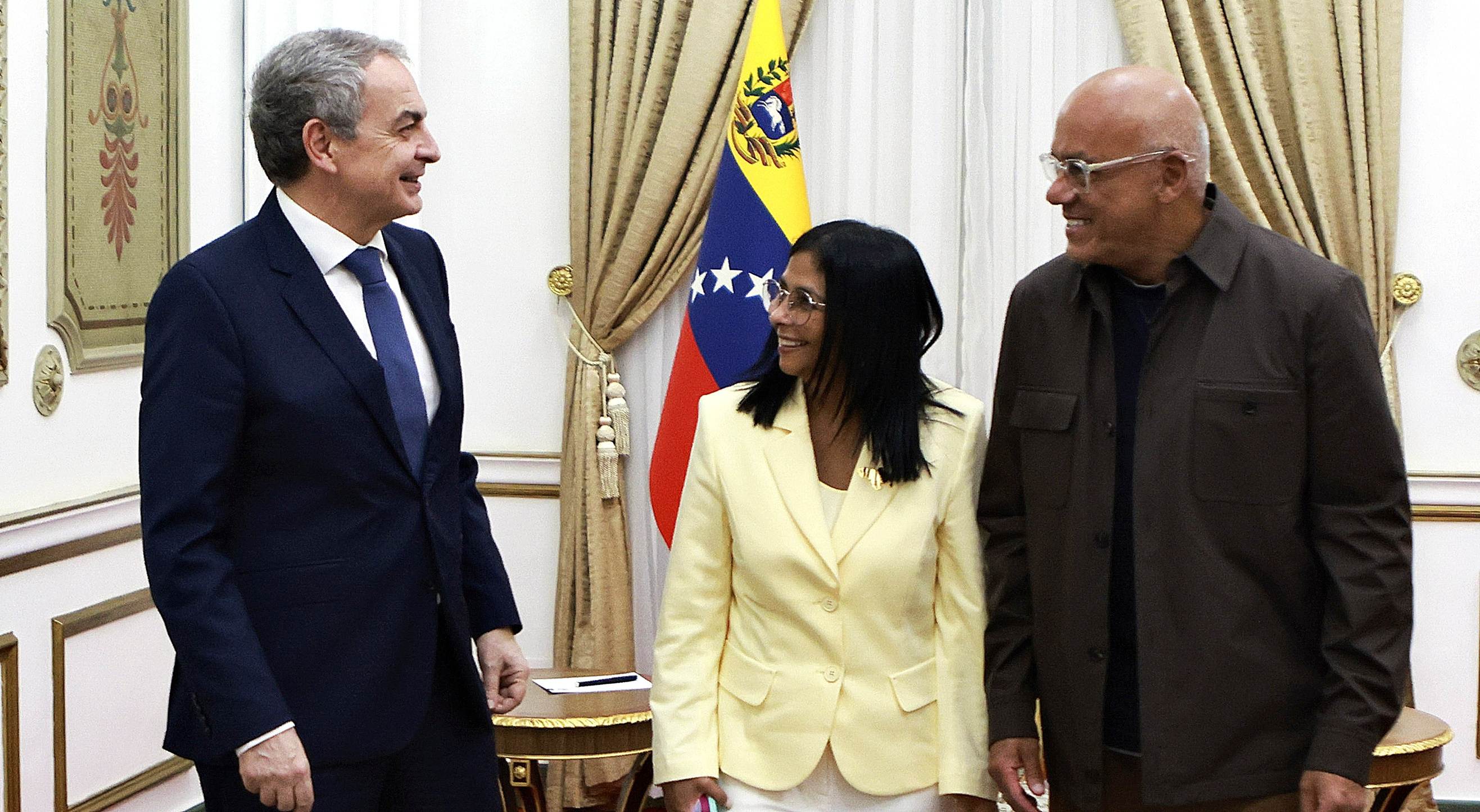 José Luis Rodríguez Zapatero, durante su reunión con la presidenta encargada de Venezuela, Delcy Rodríguez, el pasado 6 de febrero.