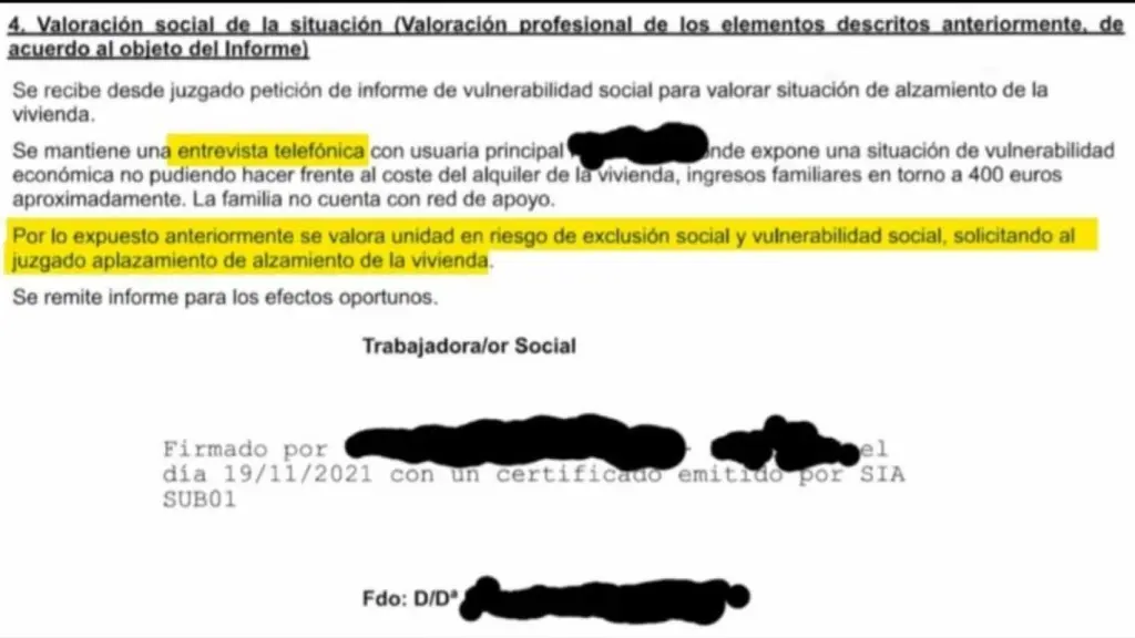 Certificado social de vulnerabilidad por entrevista telefónica.