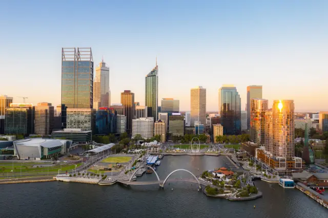 Una vista aérea de la ciudad de Perth, en el occidente de Australia