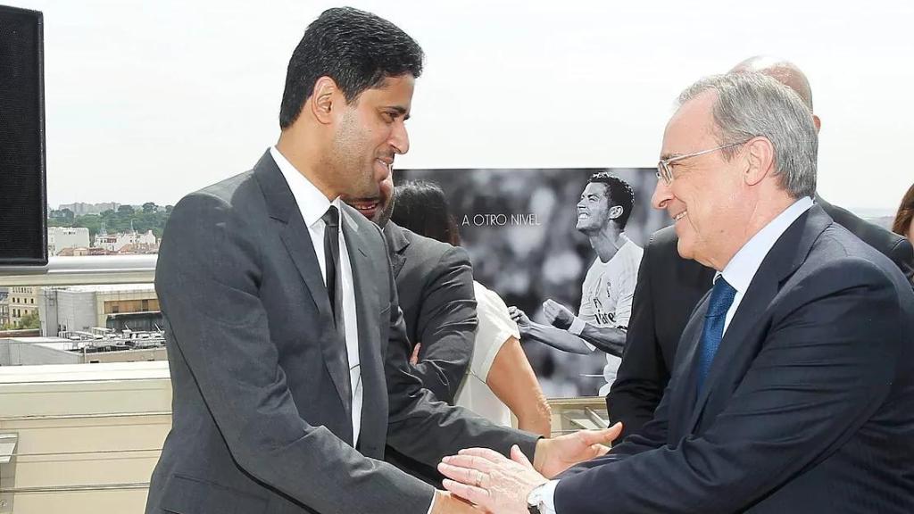 Nasser Al Khelaifi y Florentino Pérez, en la presentación del canal Bein Sports en 2019.