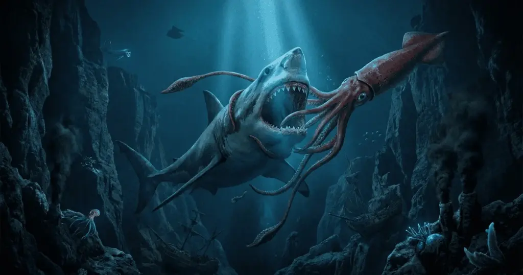 Megalodón vs. Kraken: la batalla en las fosas abisales donde los dientes destrozan la piel blanda