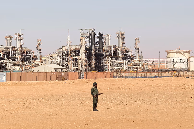 An Algerian soldier stands guard at the gas plant in Ain Amenas, 31 January, 2013