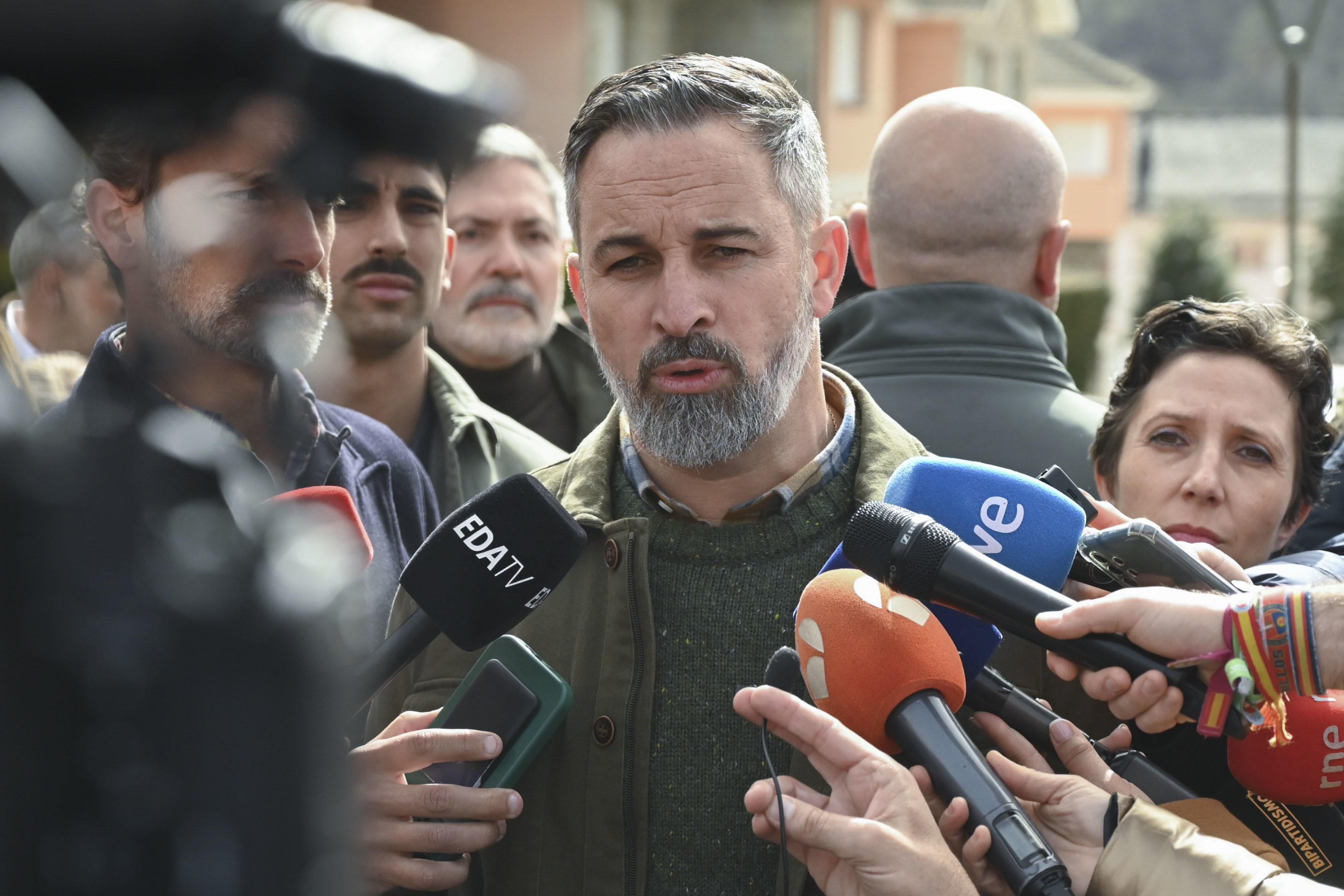 El presidente de Vox, Santiago Abascal, en Villablino (León).