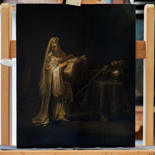 La visión de Zacarías en el Templo (1633) de Rembrandt sobre un caballete
