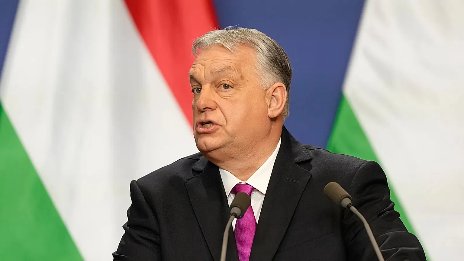 Hungary's Prime Minister Viktor Orbán speaks at a news conference with US Secretary of State Marco Rubio in Budapest, 16 February 2026.