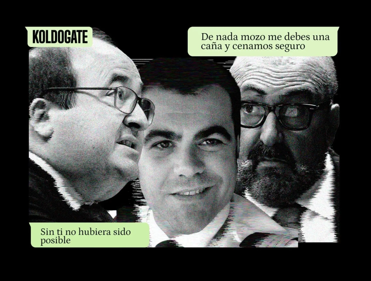 Miquel Iceta, Ángel García Rosique y Koldo García, junto a varios whatsapps del KoldoGate