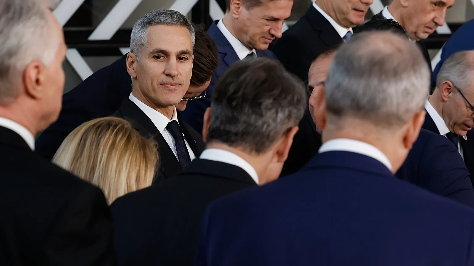 Bulgaria's Prime Minister Andrey Gyurov, third left, takes his place prior to a group photo at an EU summit in Brussels, Thursday, 19 March, 2026.