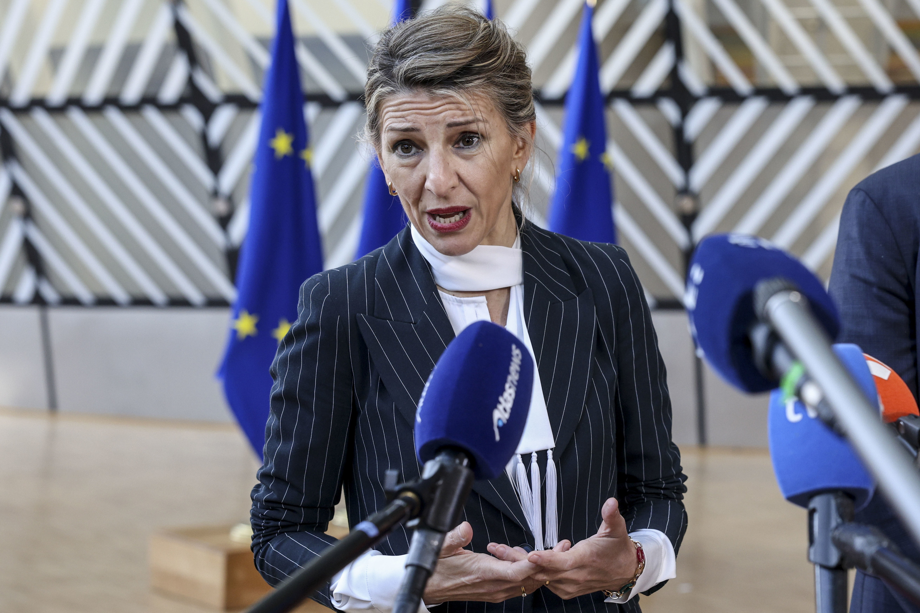 La vicepresidenta segunda del Gobierno, Yolanda Díaz, este lunes en Bruselas.