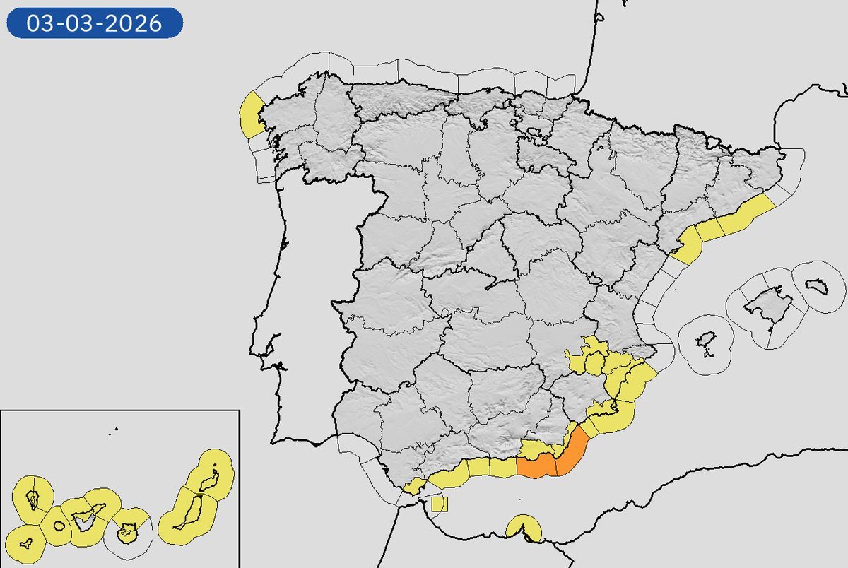 Mapa de avisos para el martes 3 de marzo de 2026.