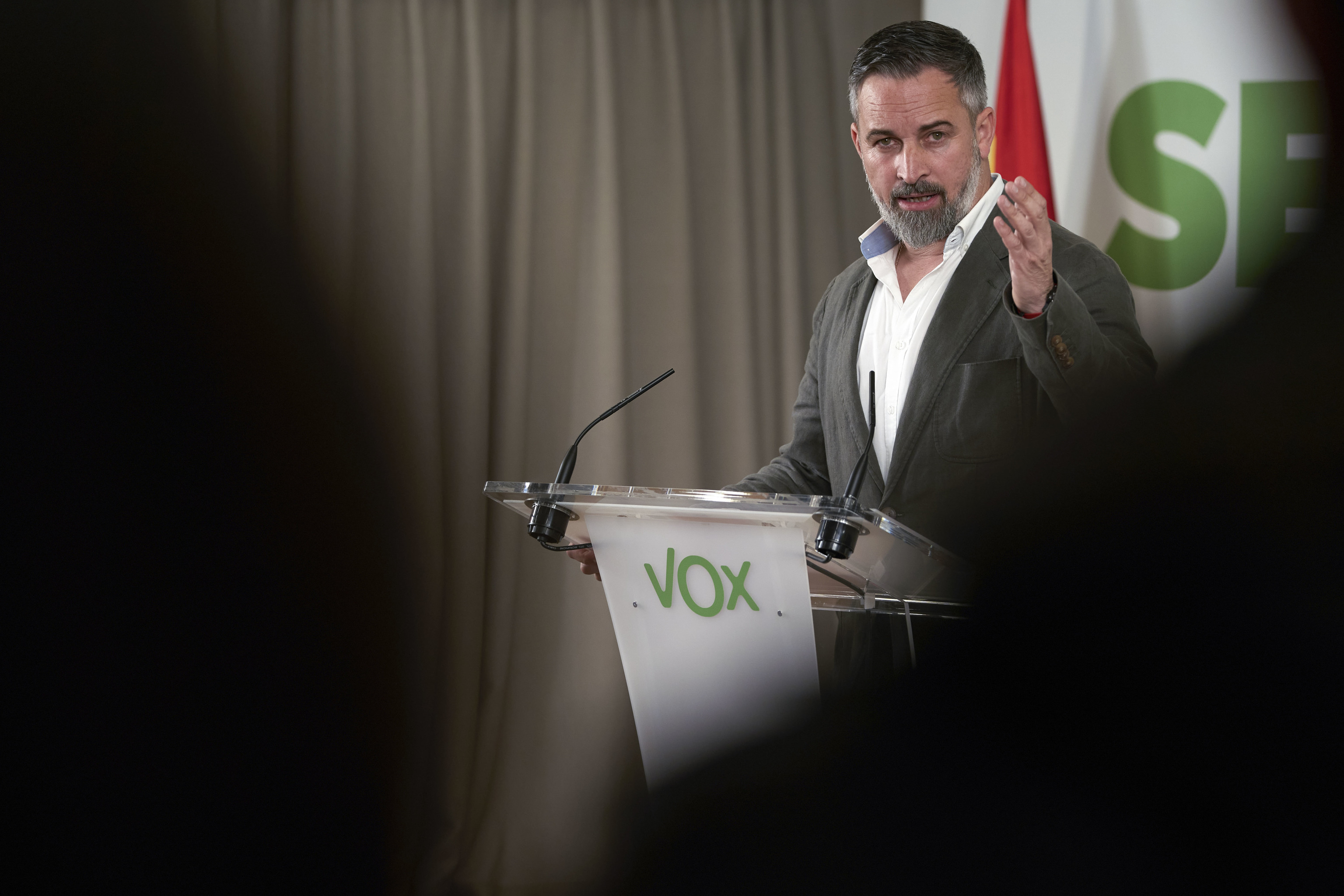El presidente de Vox, Santiago Abascal, este lunes en el Parador de Gredos (Ávila)