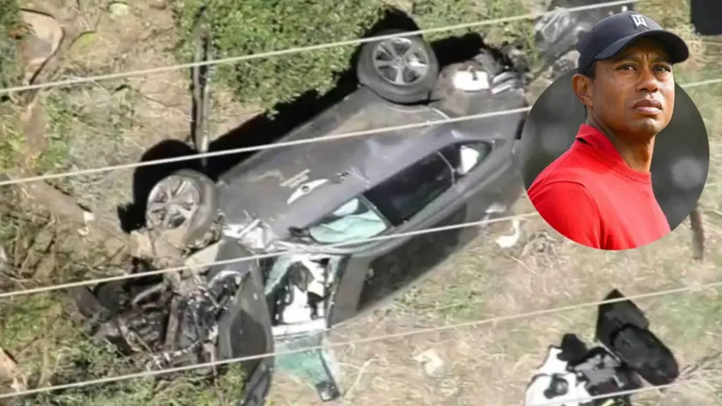 Imagen del coche de Tiger Woods tras el accidente de coche sufrido en 2021