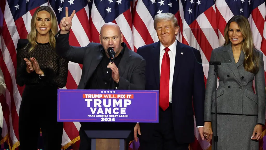 Dana White, durante su discurso en la celebración de Donald Trump tras su victoria electoral en 2024