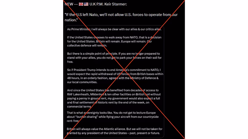 A screenshot of the fake speech