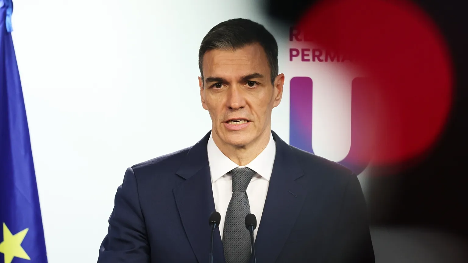 Spain's Prime Minister Pedro Sanchez speaks during a media conference at the end of the EU summit in Brussels,