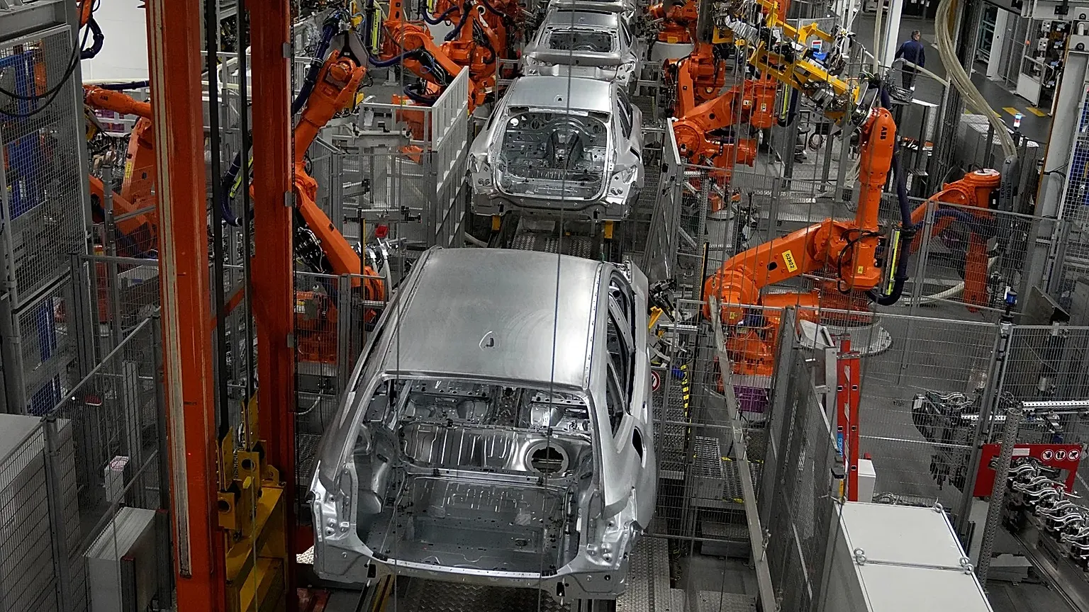 Robot at work on a BMW assembly line in Munich, Germany.
