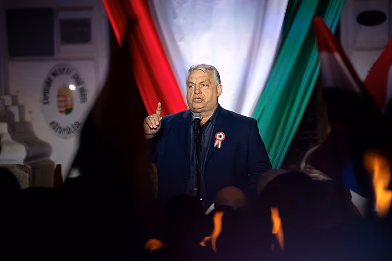Prime minister of Hungary Viktor Orbán speaks during a countryside campaign tour in Kaposvár, 16 March, 2026 
