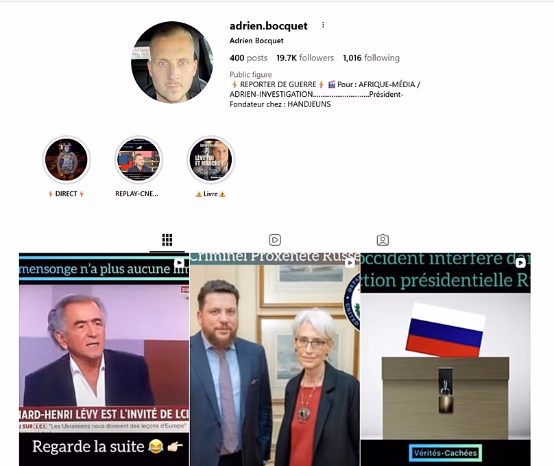 Instagram profile of Adrien Bocquet. 
