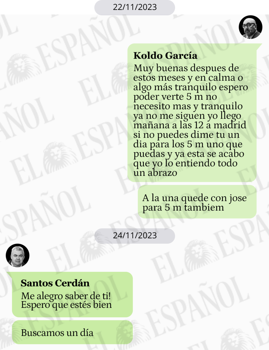 Conversación entre Santos Cerdán y Koldo García en 2023
