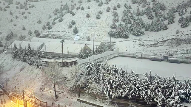 Casas y árboles cubiertos de nieve en Irán