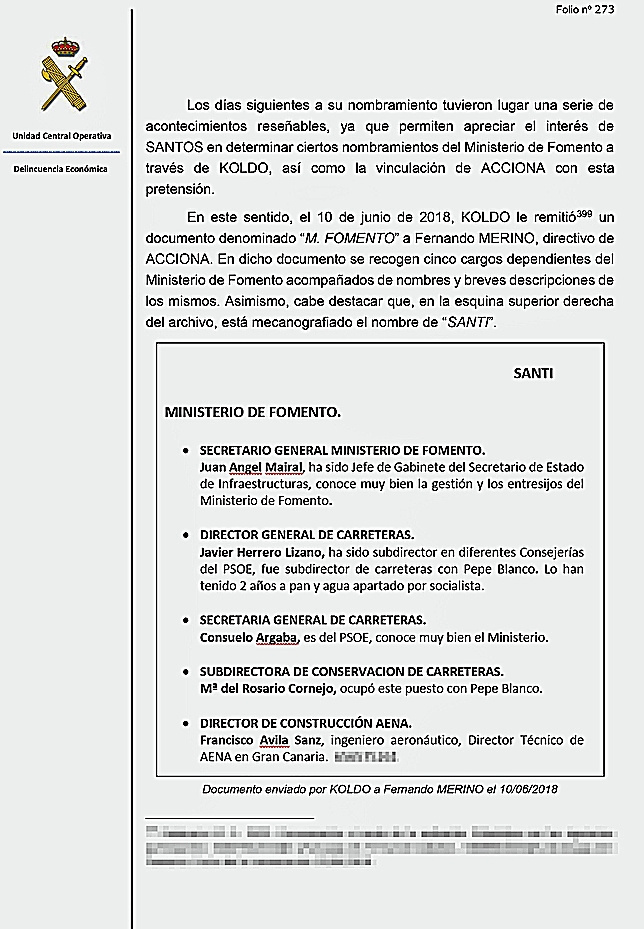 La Guardia Civil vinculó en uno de sus informes a varios altos cargos de los ministerios de Fomento y Medio Ambiente con las actividades presuntamente ilicitas que llevaron a cabo Koldo y Cerdán