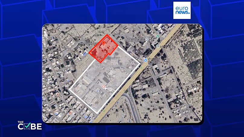 Satellite imagery shows Shajarah Tayyebeh primary school (in red) next to the base