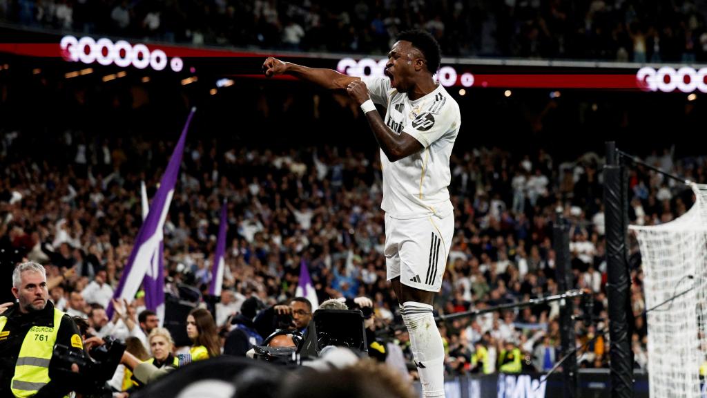 Vinicius celebra su gol ante el Atlético de Madrid.
